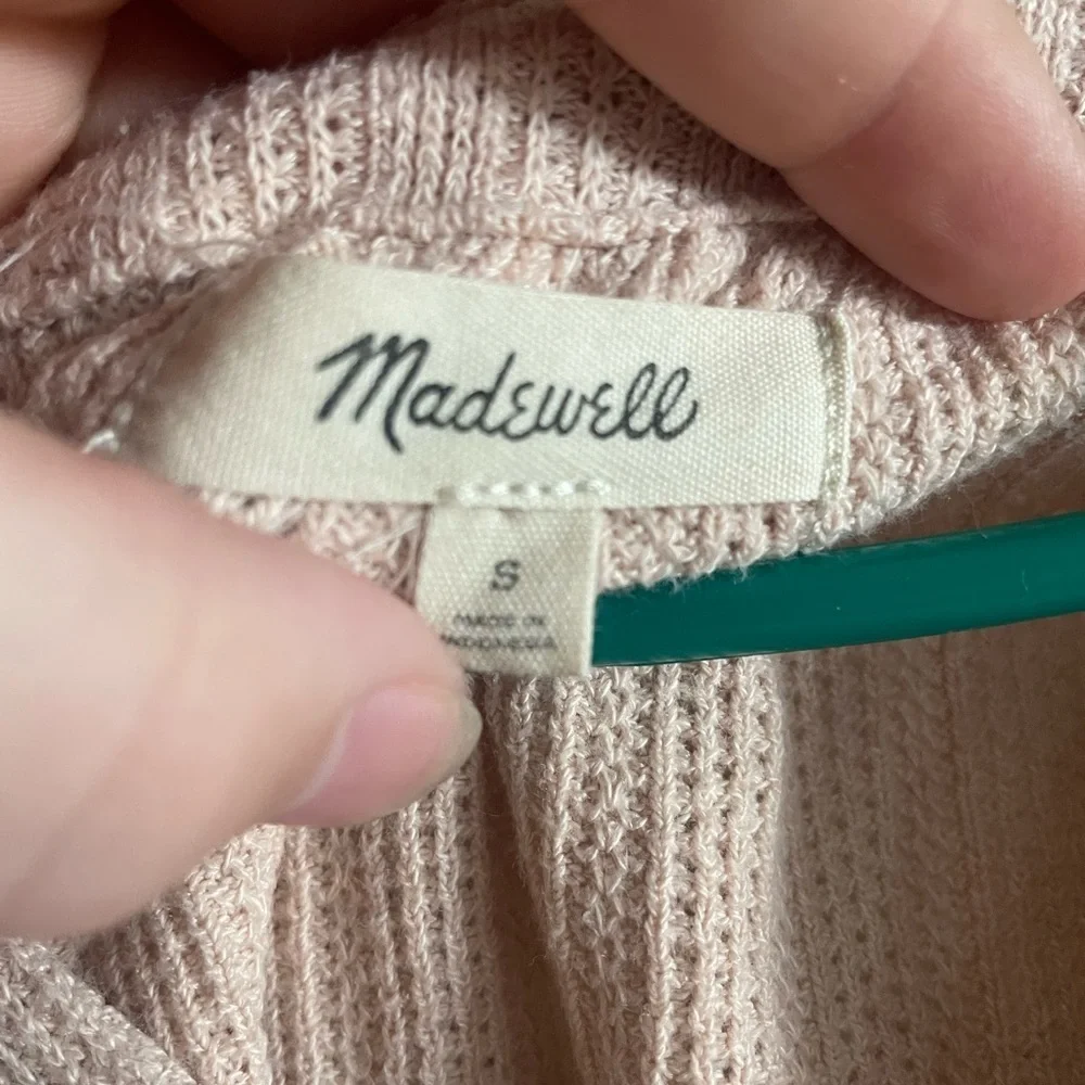 Madewell‎ Womens Small Pink Ribbed Knit Tassel Tie V-Neck Short Sleeve Blouse
